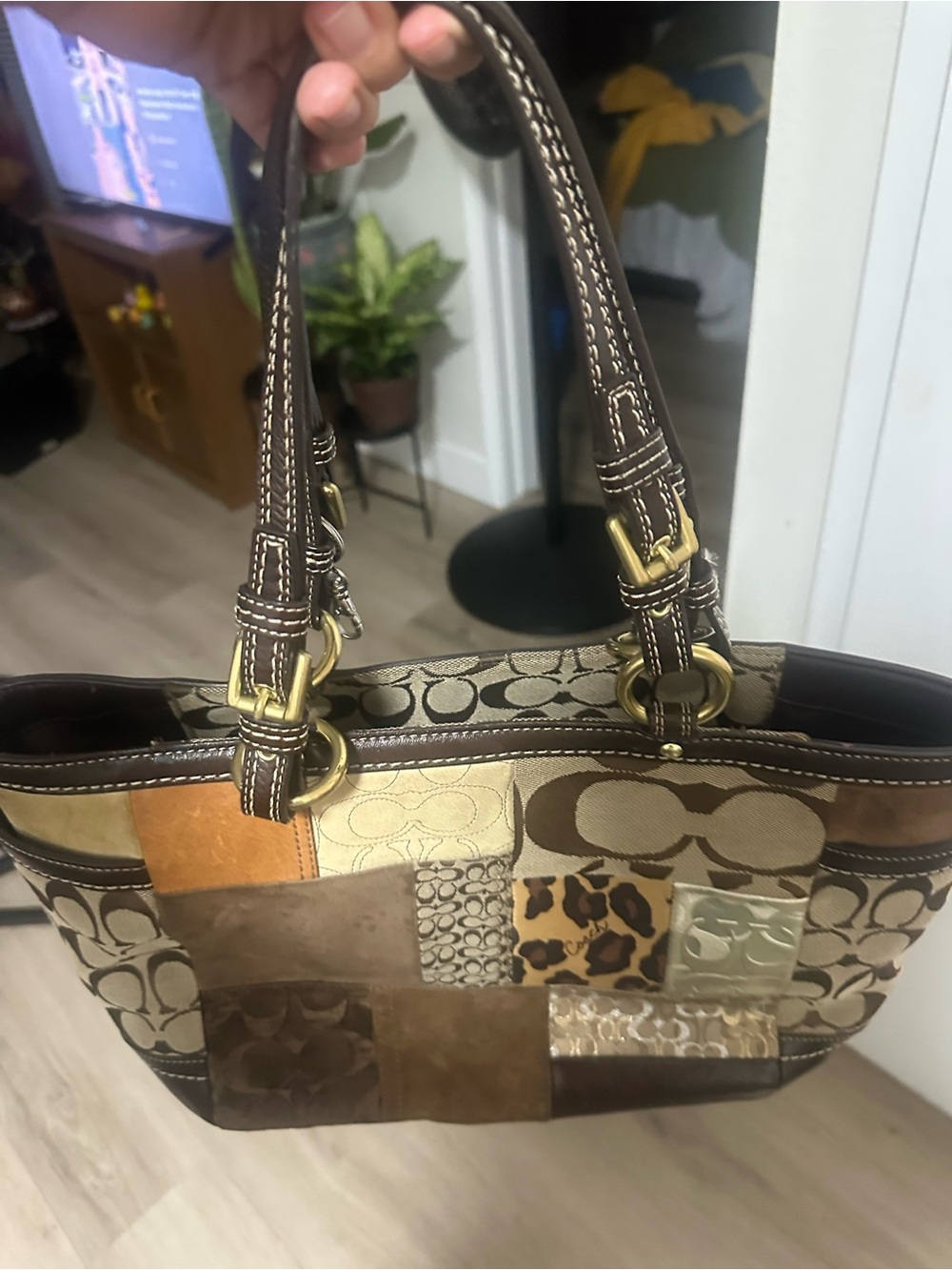 Coach Patchwork Tote Bag in Brown and Tan